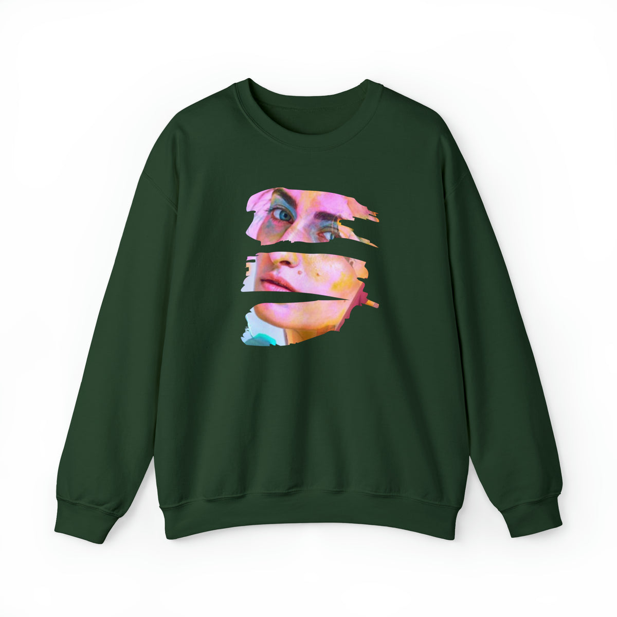 personalized bright colorful face picture dark green forest green unisex crewneck sweatshirt - my comfy clothing