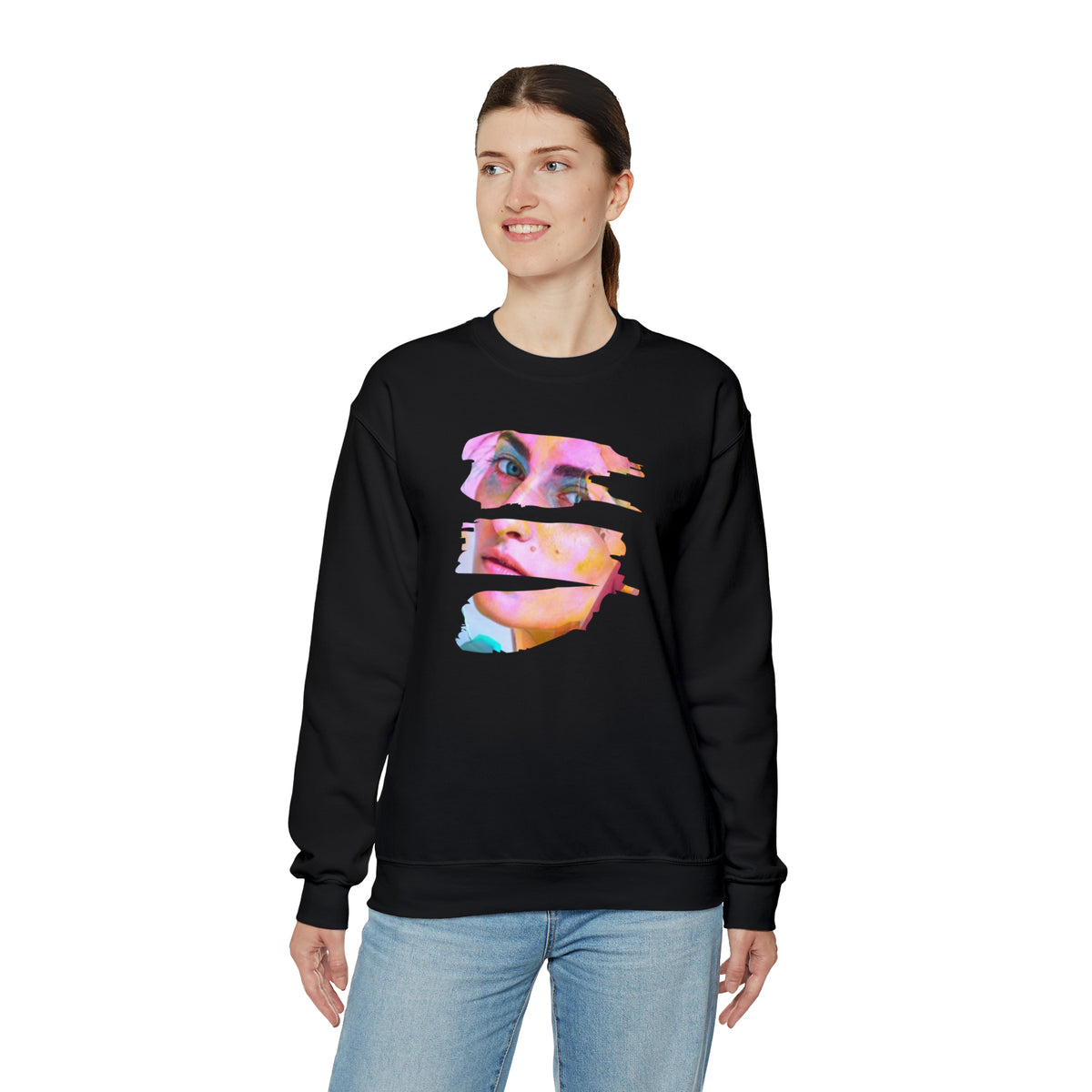 personalized face picture on black crewneck sweatshirt - my comfy clothing