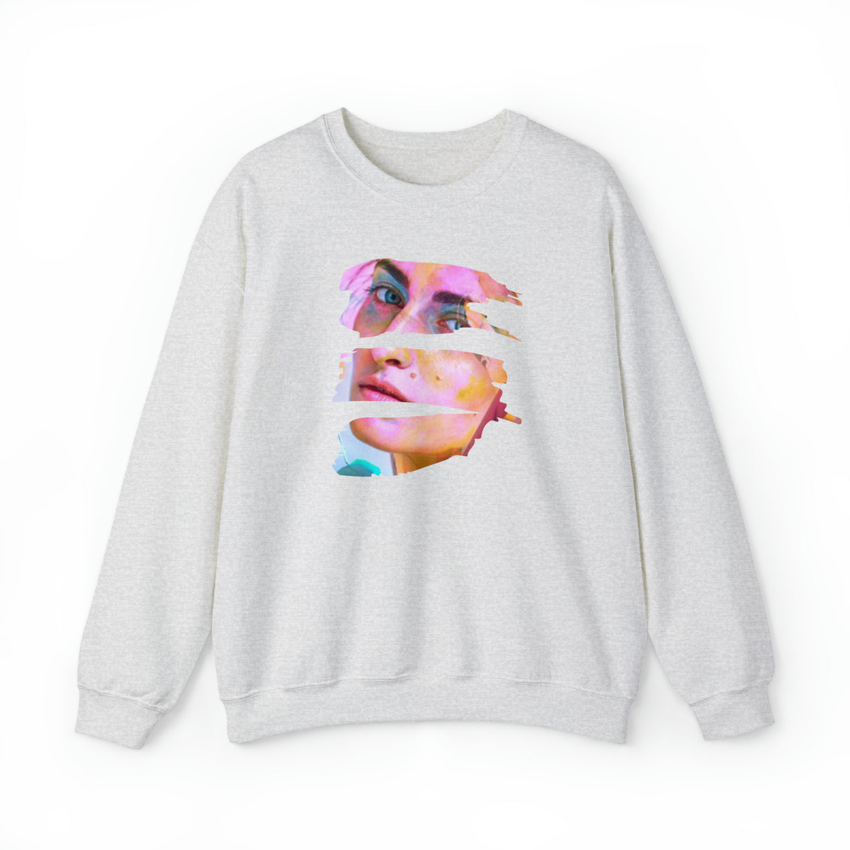 personalized face picture on ash grey unisex crewneck sweatshirt - my comfy clothing