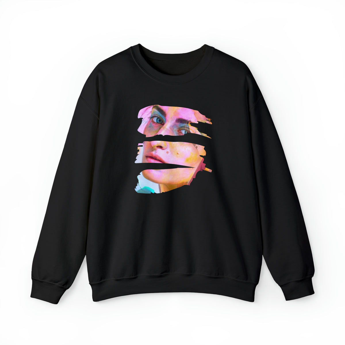 personalized bright colorful face picture black unisex crewneck sweatshirt - my comfy clothing