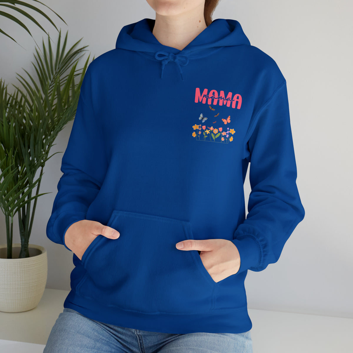 royal blue hoodie for mom with butterflies and flowers - my comfy clothing 