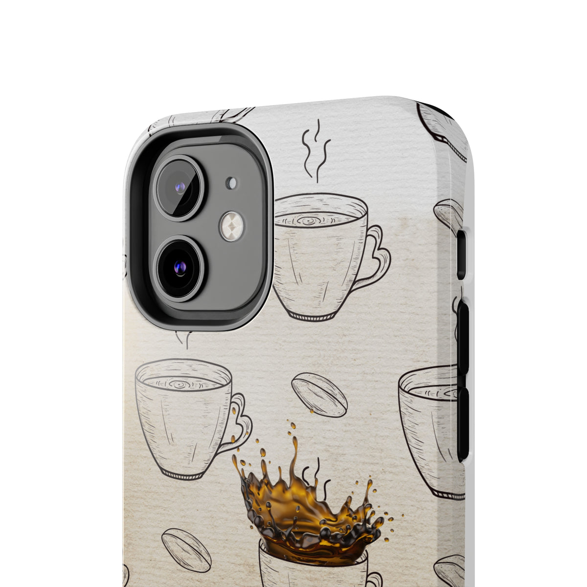 glossy hard iphone case  phone case with splashing espresso from coffee cup - my comfy clothing