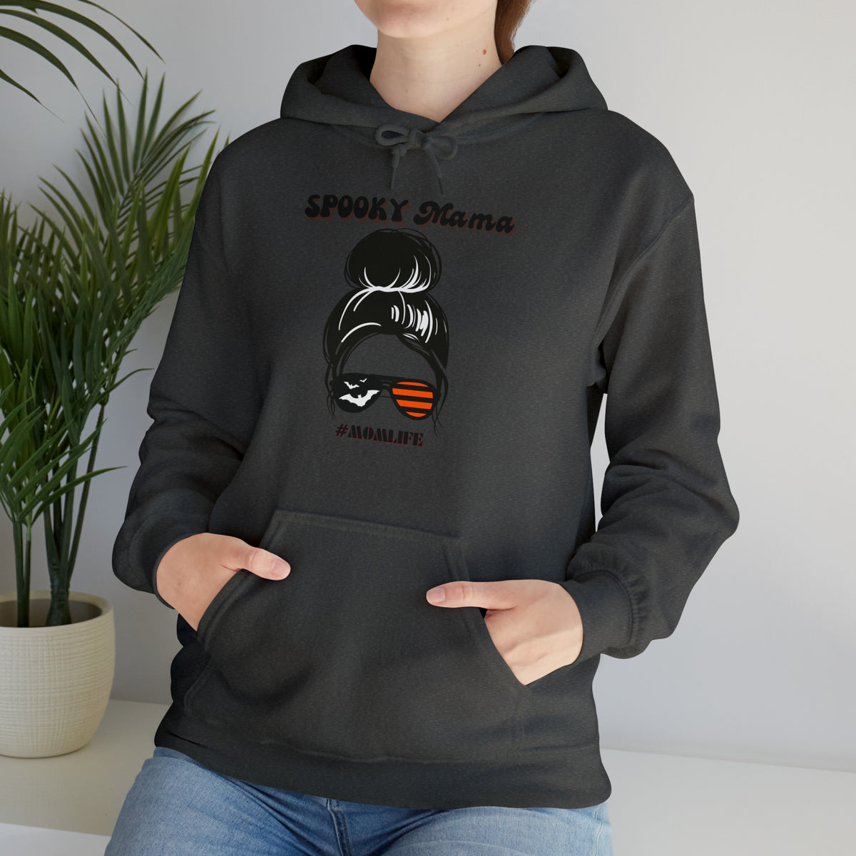 spooky halloween mom mama dark grey charcoal grey hoodie with pockets - my comfy clothing