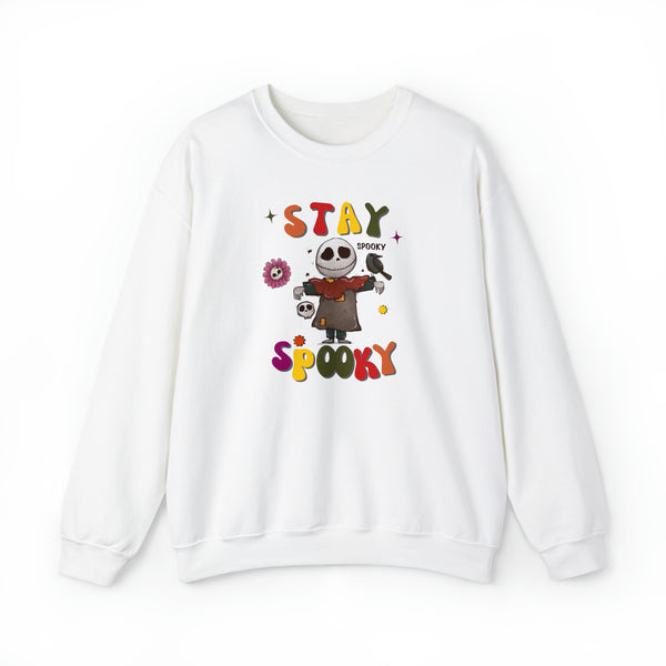 stay spooky skeleton scarecrow halloween white  crewneck sweatshirt - my comfy clothing